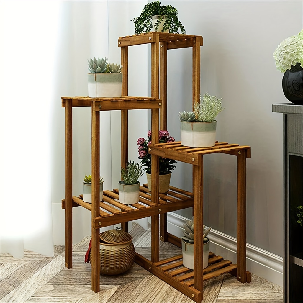 Image of 6 Tier Corner Plant Stand Shelf Wooden Flower Pot Rack Garden Patio Display Shelves Living Room Planter Holder For Indoor Outdoor