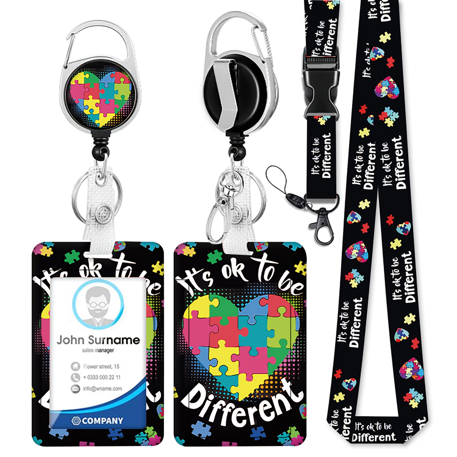 E-shop ID-Ausweishalter mit Sicherheitslanyard, " Fine" Lanyards für Ausweise mit Rückhol-Ausweishalter Kartenhalter Schlüsselanhänger, Niedliche