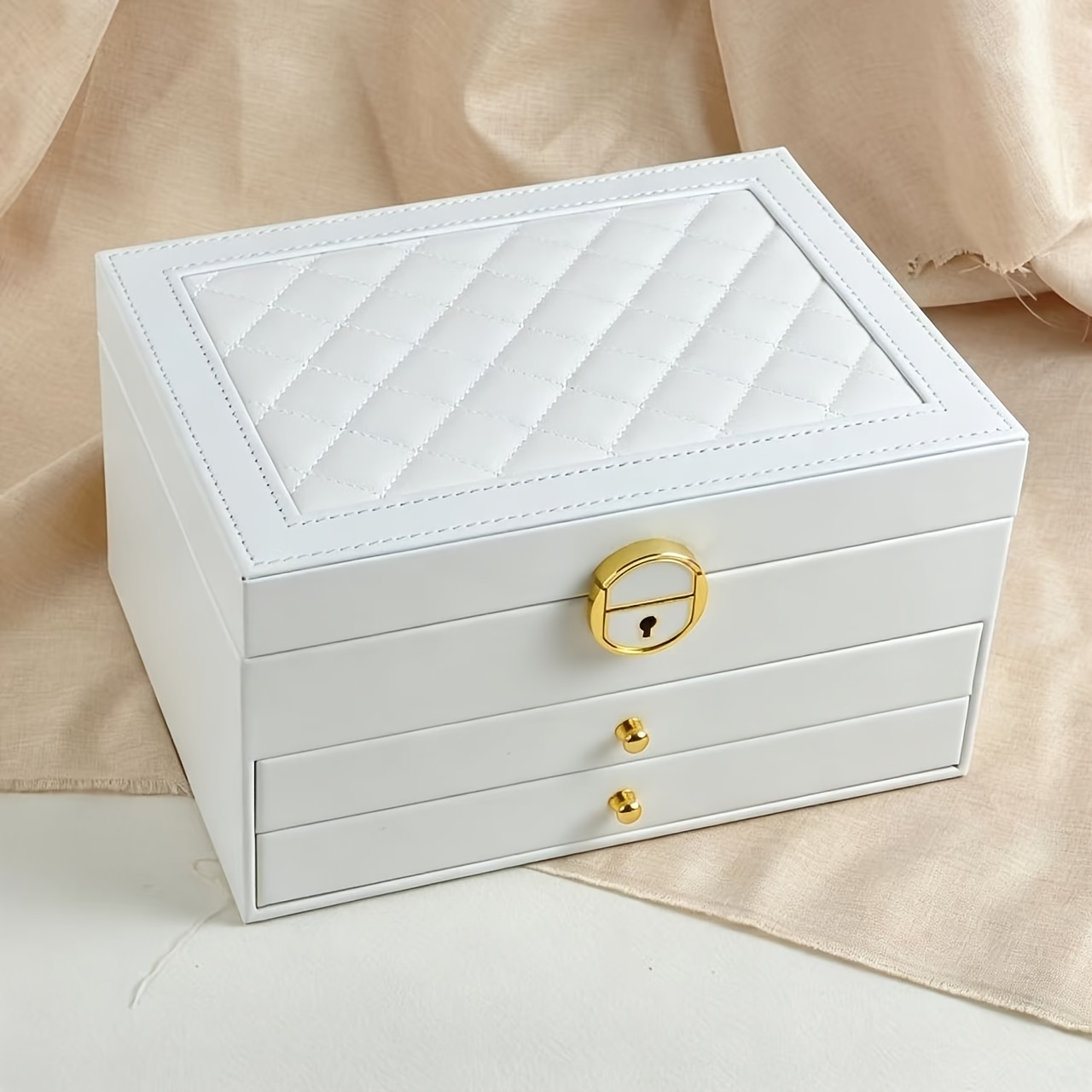 TEMU Jewelry Storage Box With Exquisite , Large-capacity Jewelry Organizer, Lockable Dust-proof Leather Cosmetic Case, Storage Cabinet For Earrings,