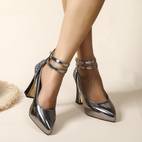 pointed toe ankle strap pumps women s sequins stitching high