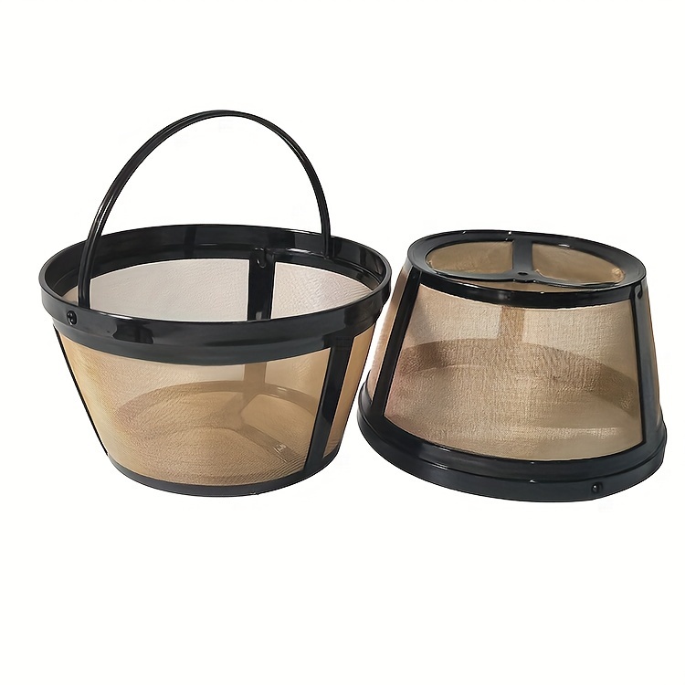 golden stainless steel reusable coffee filter basket 8 cup capacity round drip style for   use details 2