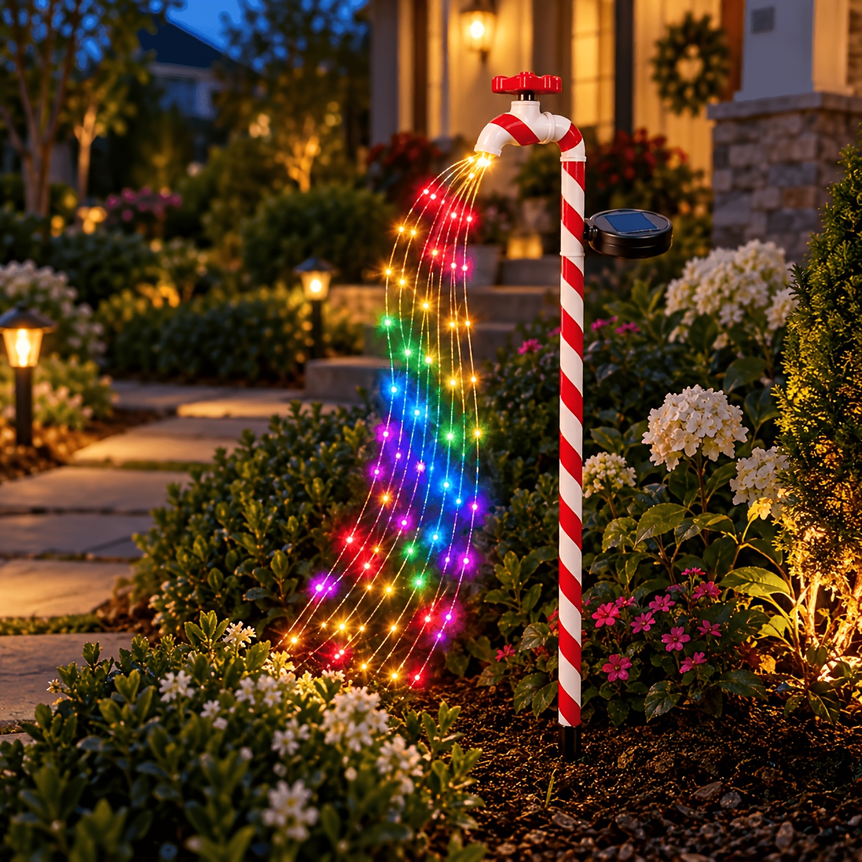 TEMU Solar Candy Vine Waterfall String Lights, Christmas Trail Colorful Flowing Light With Lights, Holiday Garden, Suitable For Lawns, Flower Beds, ,