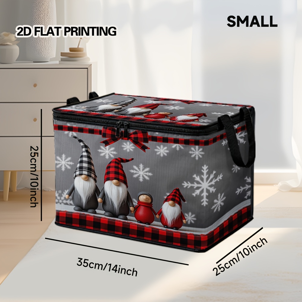 TEMU 1pc Books Storage Basket With Christmas Gnome Snowflakes Plaid Design, Suitable For Office Supplies Organizer, Bedroom Closet Storage, And