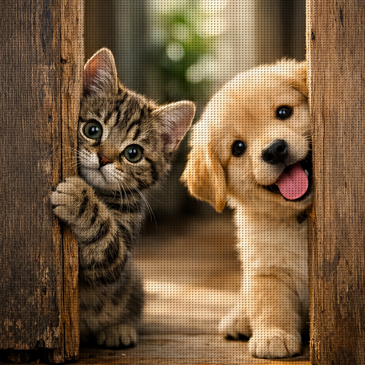 TEMU 1pc Jozysh Cross Stitch Adult Craft Set Suitable For Embroidery With Pre-printed Canvas, Adorable Kittens & Golden Retrievers Patterns,