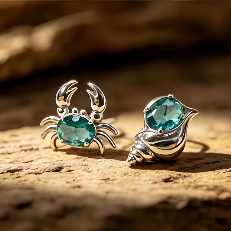 TEMU 2pcs Crab And Conch Design, Hypoallergenic Ear Jewelry Versatile Additions Women's Elegant Unique Stud Earrings Suitable For Daily, Party,
