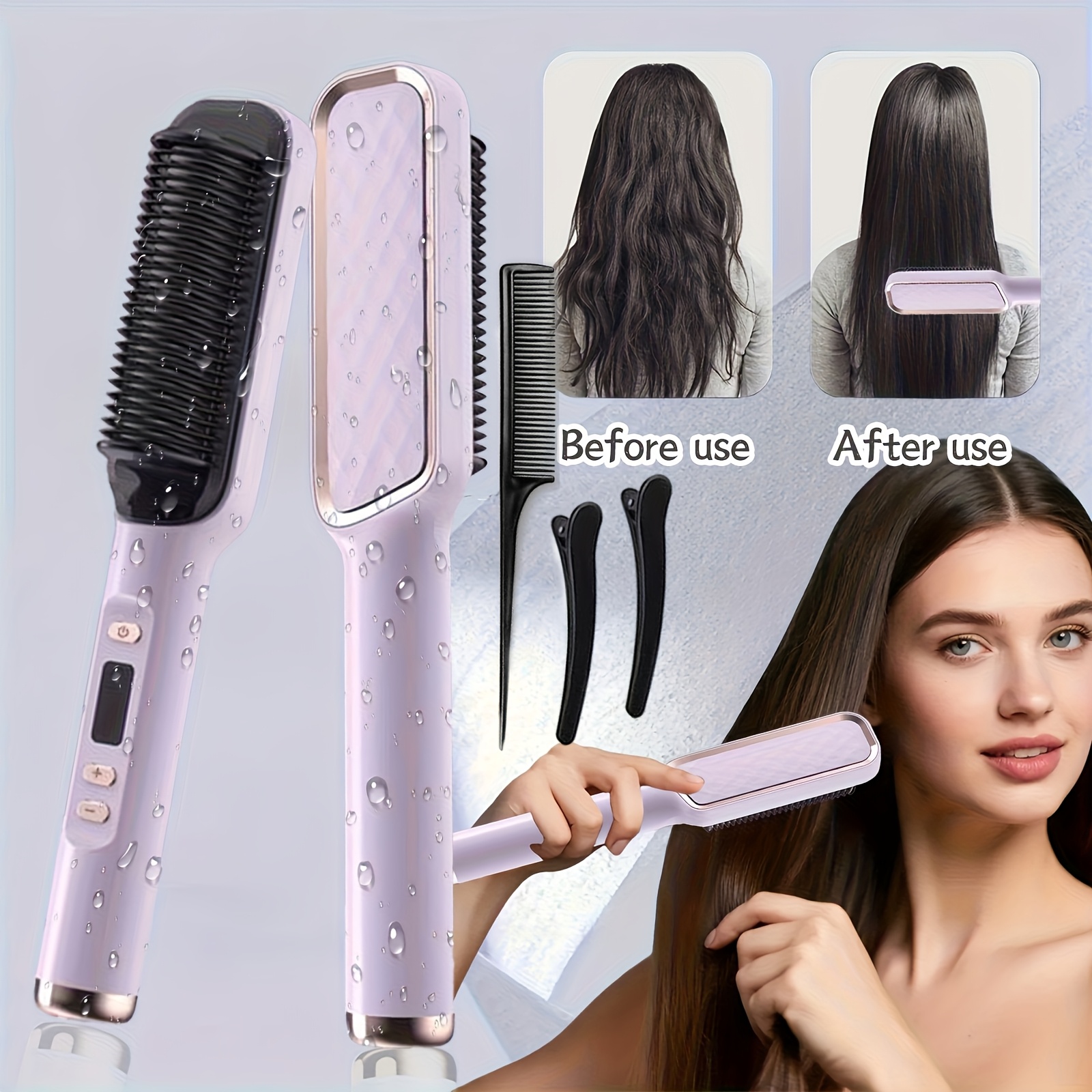 TEMU 2in 1 Curling Hair Straightener, 35s Fast Hair Straightener, Women's Hair Straightener, Lcd Display Hot Brush Hair Straightener With Negative