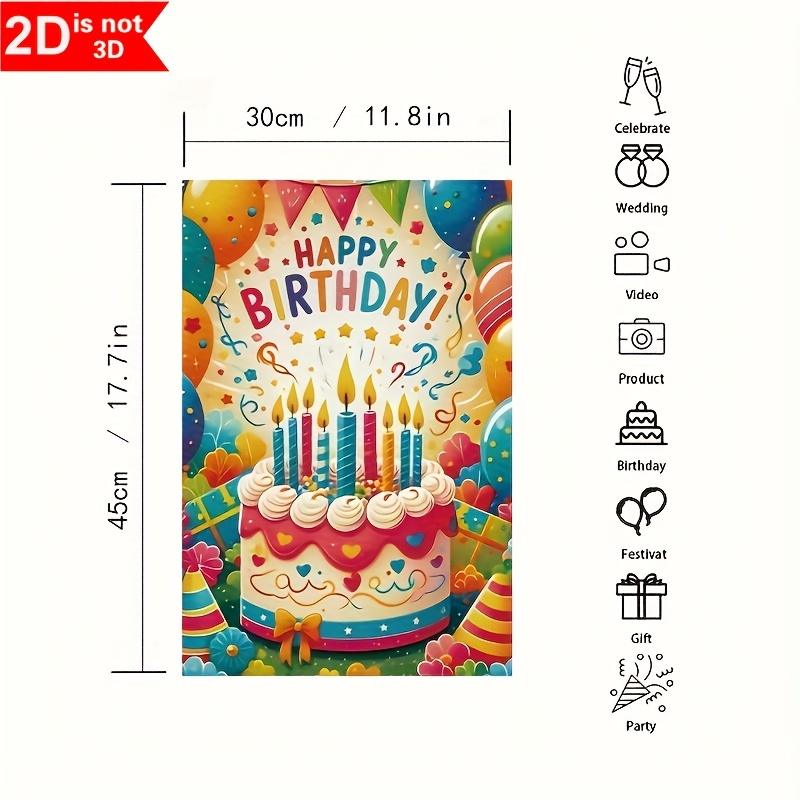 2d Flat, 2d Flat - 2d Flat, 2d Flat - 2d Flat, Happy Birthday Door Flag - Polyester Wall Decoration For Birthday Party Celebrations, No Power Required