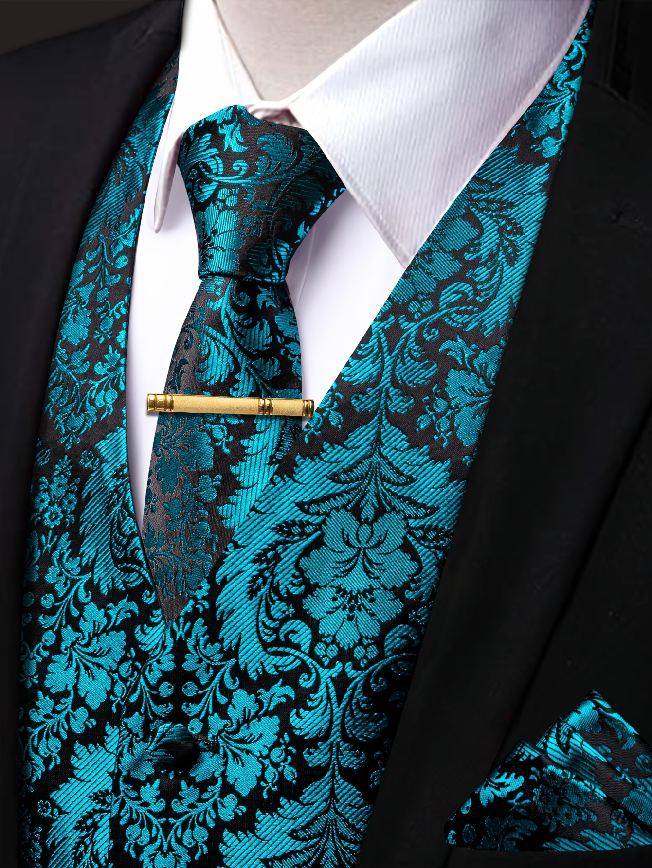 Men's Peice Suit Vest Set,Jacquard V-Neck Bussiness Causual