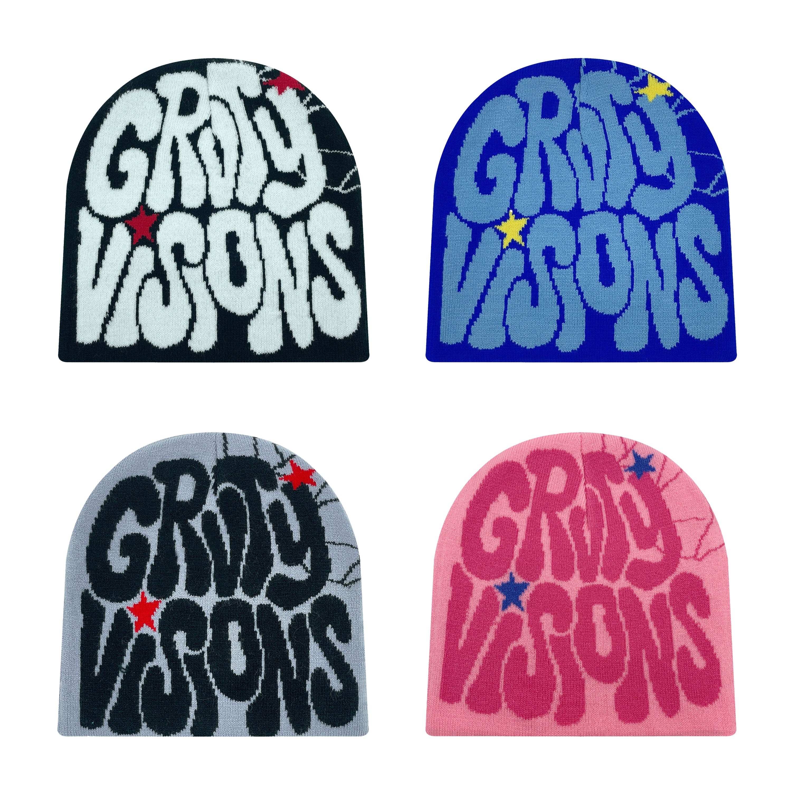 

4pcs, Punk Rock Jacquard Beanie Hats, Hippie Y2k Trendy Warm Knitted Skull Caps, Ideal Choice For Gifts