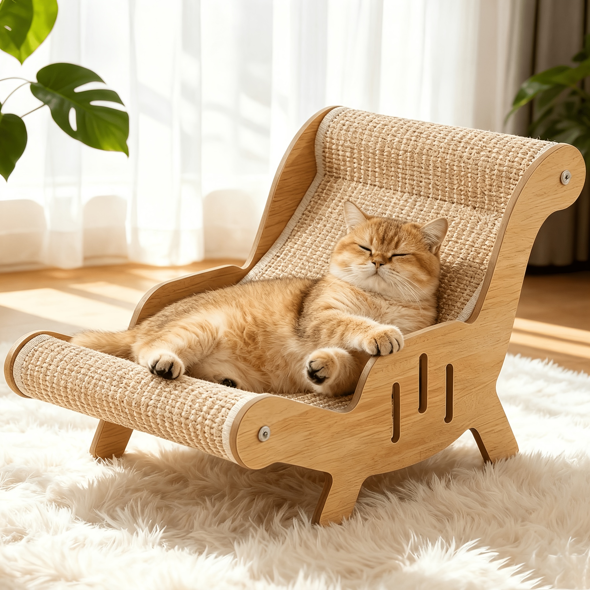 TEMU Cat Lounger Chair Cozy Cats Scratching Bed, Cat Hammock Bed Sisal Rope Pet Beach Chair, Elevated Cat Beds For Indoor Nap Lounge Furniture