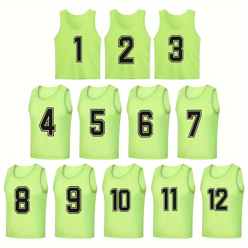 E-shop 12er-Pack Team Trikots mit Boxnummern 1 bis 12, lockerer Mesh-Weste, leicht und nicht einschränkend für Sport, leuchtende Farben geeignet für