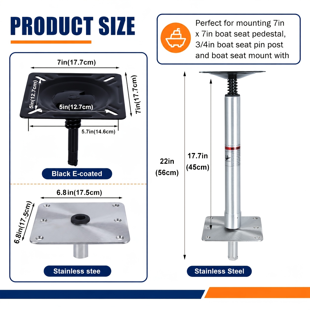 Marine Seat Base Kit with 360° Rotating Mount