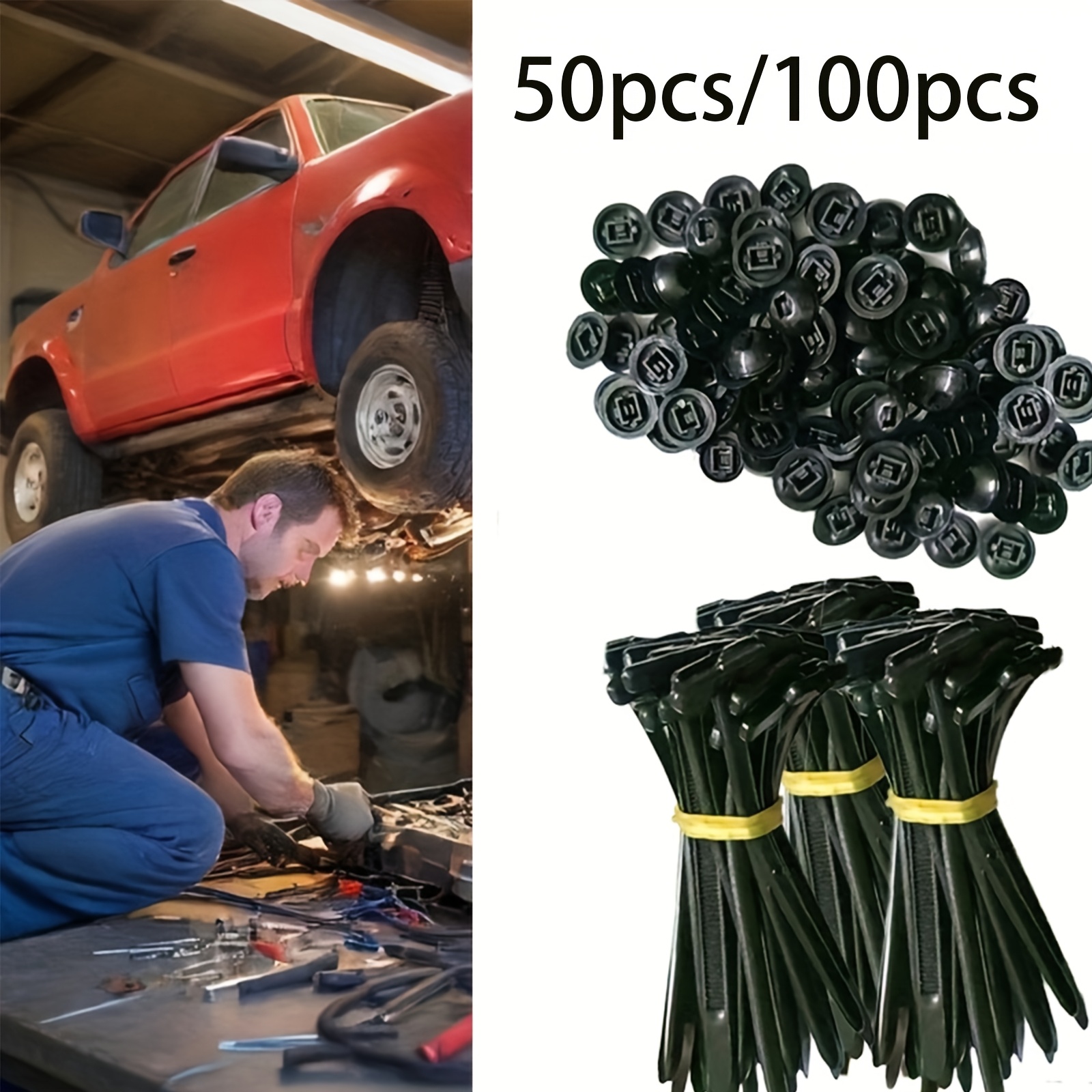 100 stuks nylon universele kabelbindergesp - Heavy Duty zelfvergrendelende ritsbandhouder met pin en knopontwerp, plastic kabelbinders gereedschapsbevestigingsmiddelen autobehuizing, UV-bestendige