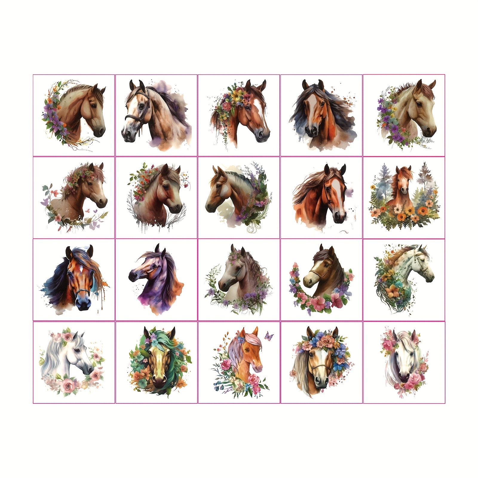 Image of 20 Sheets Of Temporary Horse Tattoo Stickers For Birthday-themed Party Supplies, Decorated As Gifts And Rewards For Carnivals And Christmas