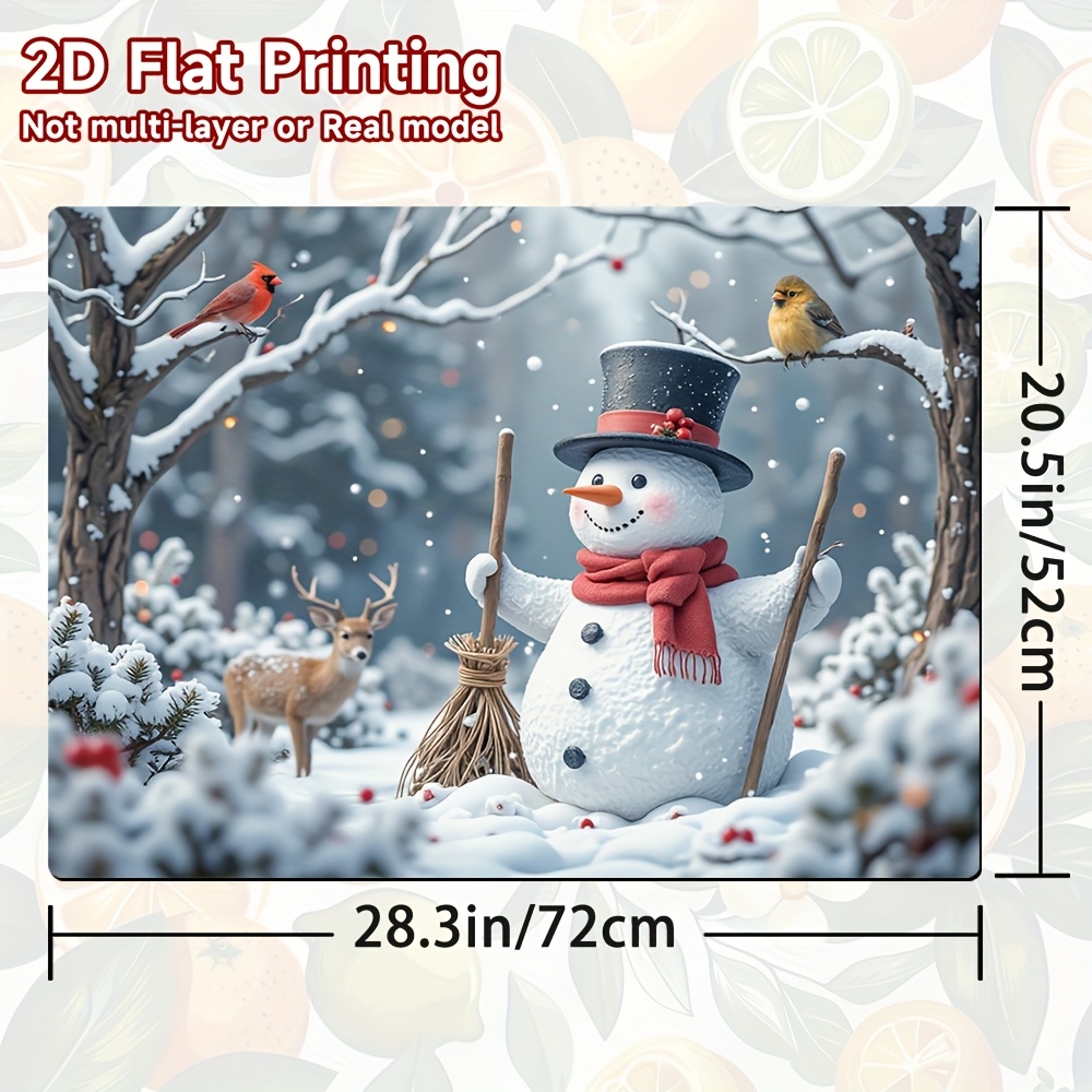 TEMU 1 tapis plat imprimé 2D sur le thème de Noël avec des bonhommes de neige et des oiseaux d'hiver, 100% polyester, idéal pour les de cuisine, les