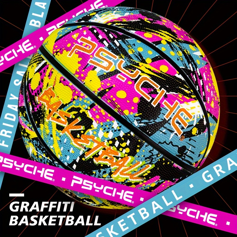 

PSYCHE 7# Basketball - Ballon d'entraînement et de personnalisé pour et l'extérieur, en caoutchouc, pour adultes, multicolore, idéal pour la Saint-Valentin, Halloween, cadeau de Noël - 1 pièce