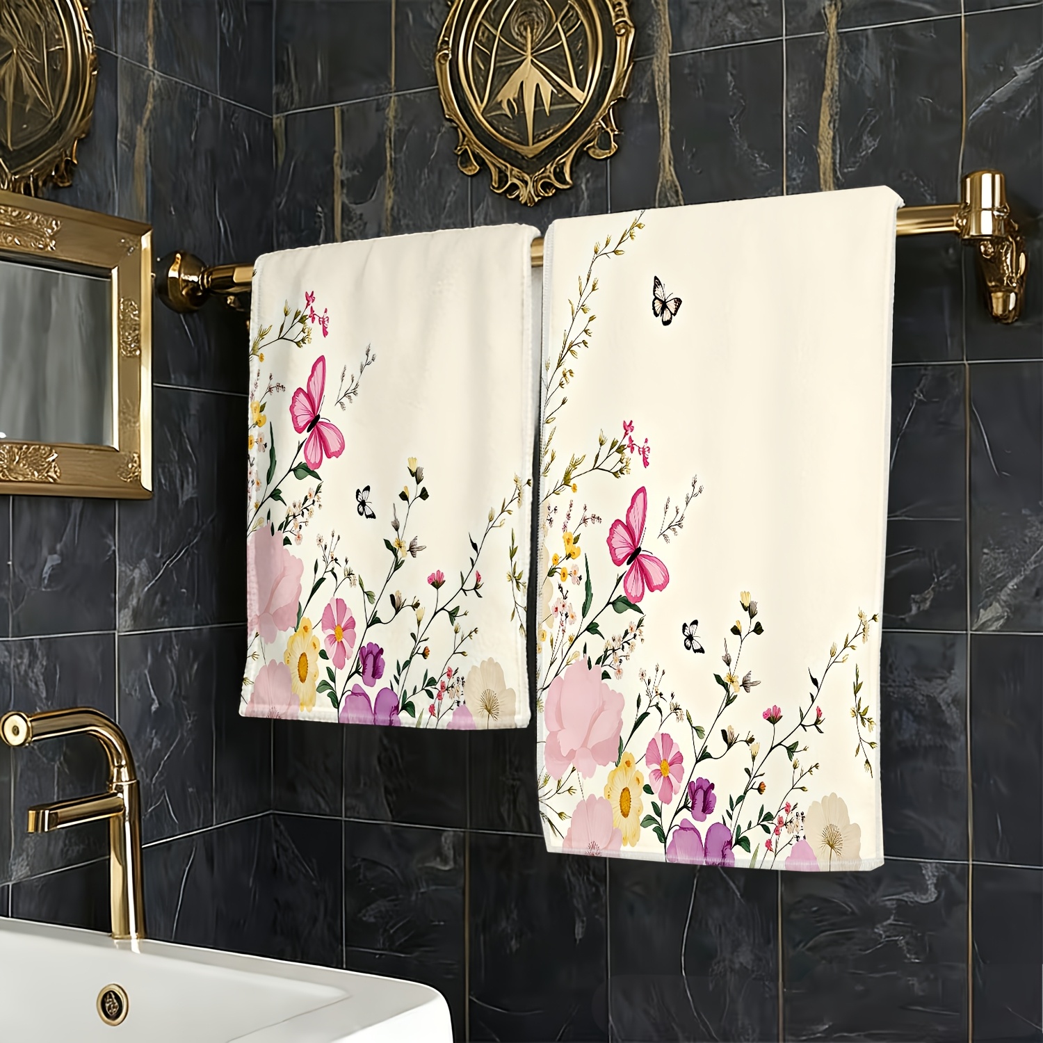TEMU 1pc Floral Dance Spring Full Print Towel, Soft And Comfortable, Suitable For Daily Face Washing, Washing, Dishwashing, Floor Mopping, Glass,