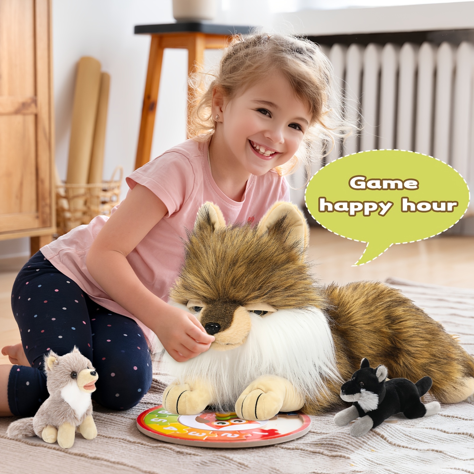 4pcs Mother & Baby Wolf Plush Set, 50cm Soft Toy