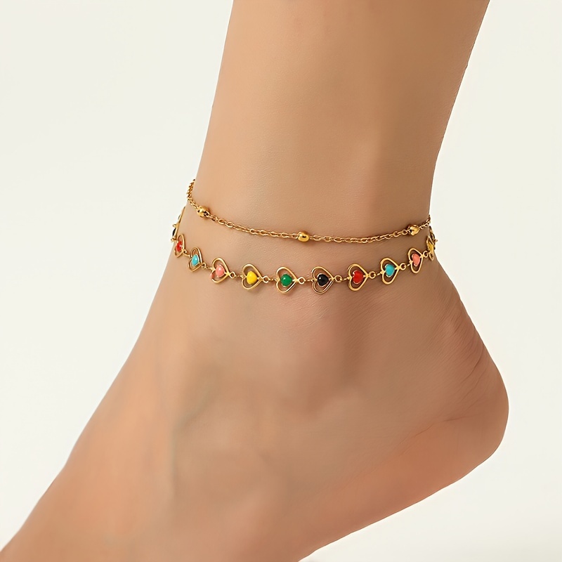 

[customer ] -chic Stainless Steel Gold-plated Heart & Bead Anklet - Beach Vacations & Casual Attire