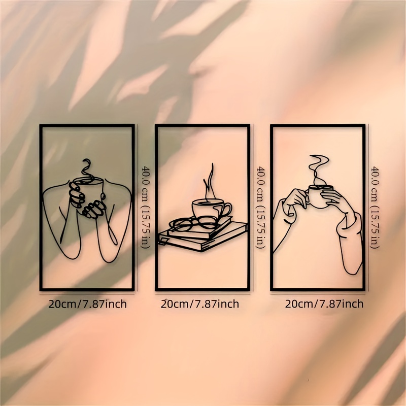 TEMU Set di 3 pezzi 2D piatto, con decorazioni in metallo, decorazioni murali minimaliste in stile line art, essenziali per dei libri e appassionati