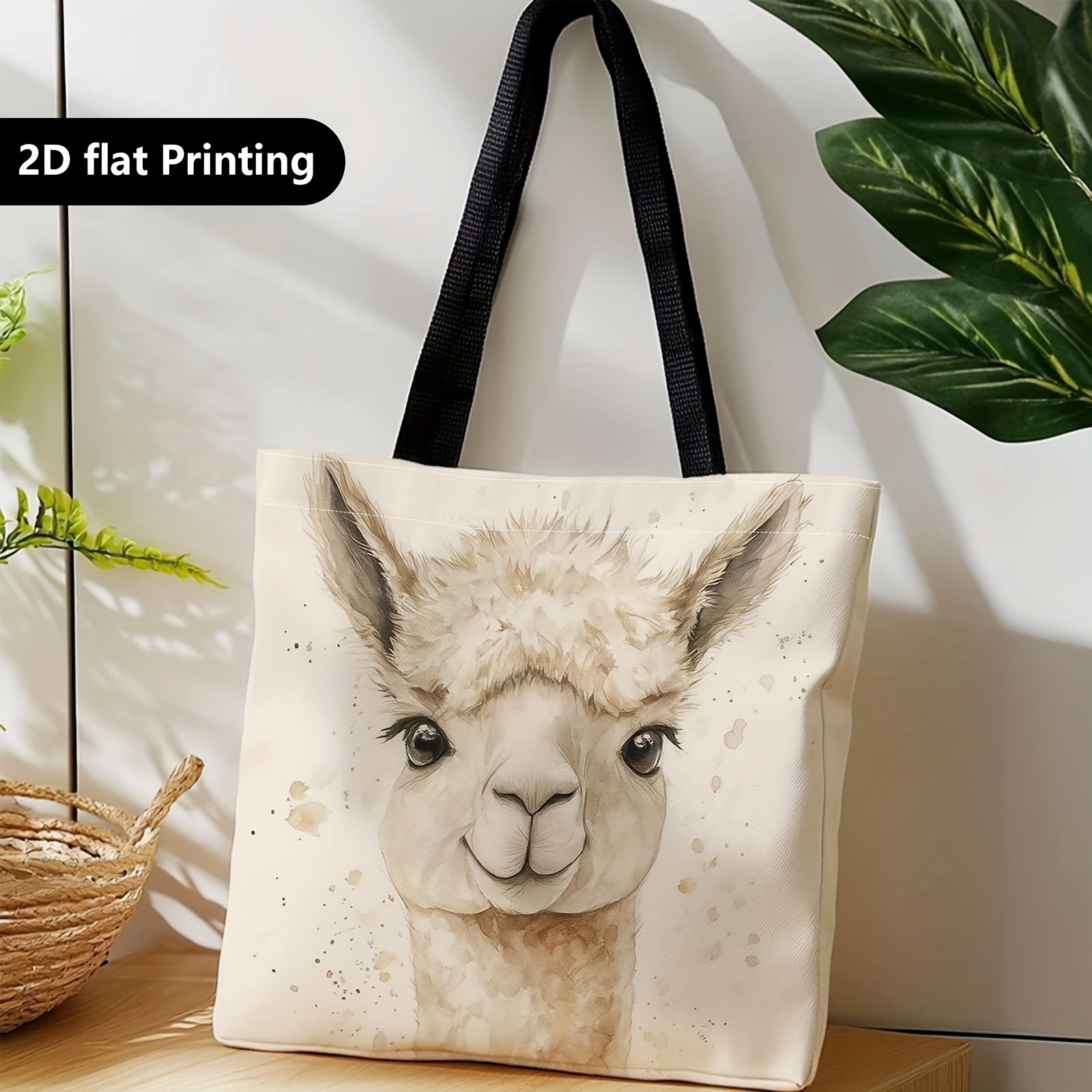 TEMU 1pc A Shopper Bag, A Portable On The Shoulder Or , Featuring An Alpaca Design In Artistic Colors. Ideal For Travel, Storing Cosmetics, Holiday