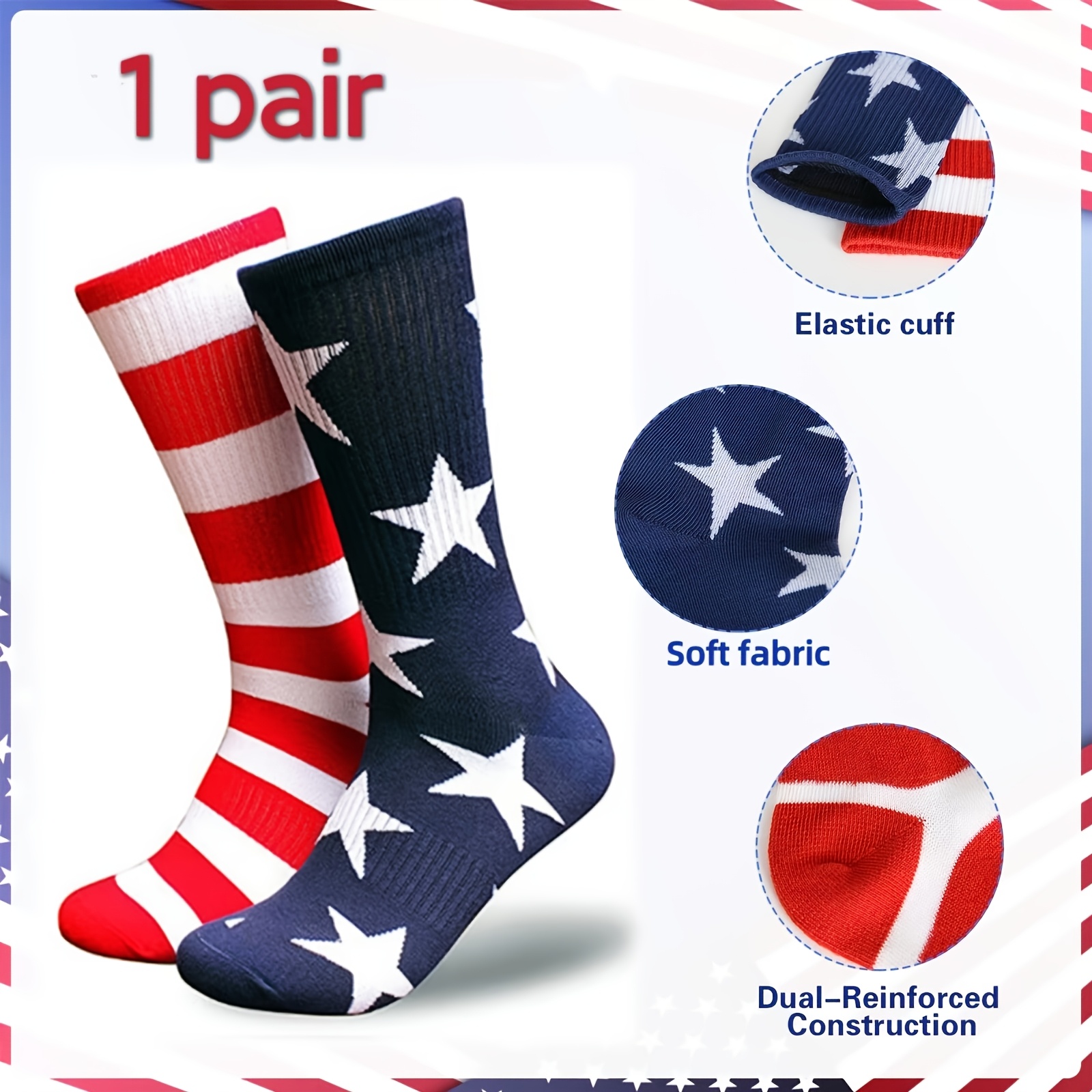 TEMU Unisex Striped Star Mid-calf Socks - A Perfect Gift For Day, Casual Sports Style - A Must-have For , Comfortable And Soft With - Moisture-wicking, Suitable For Casual Attire In Settings