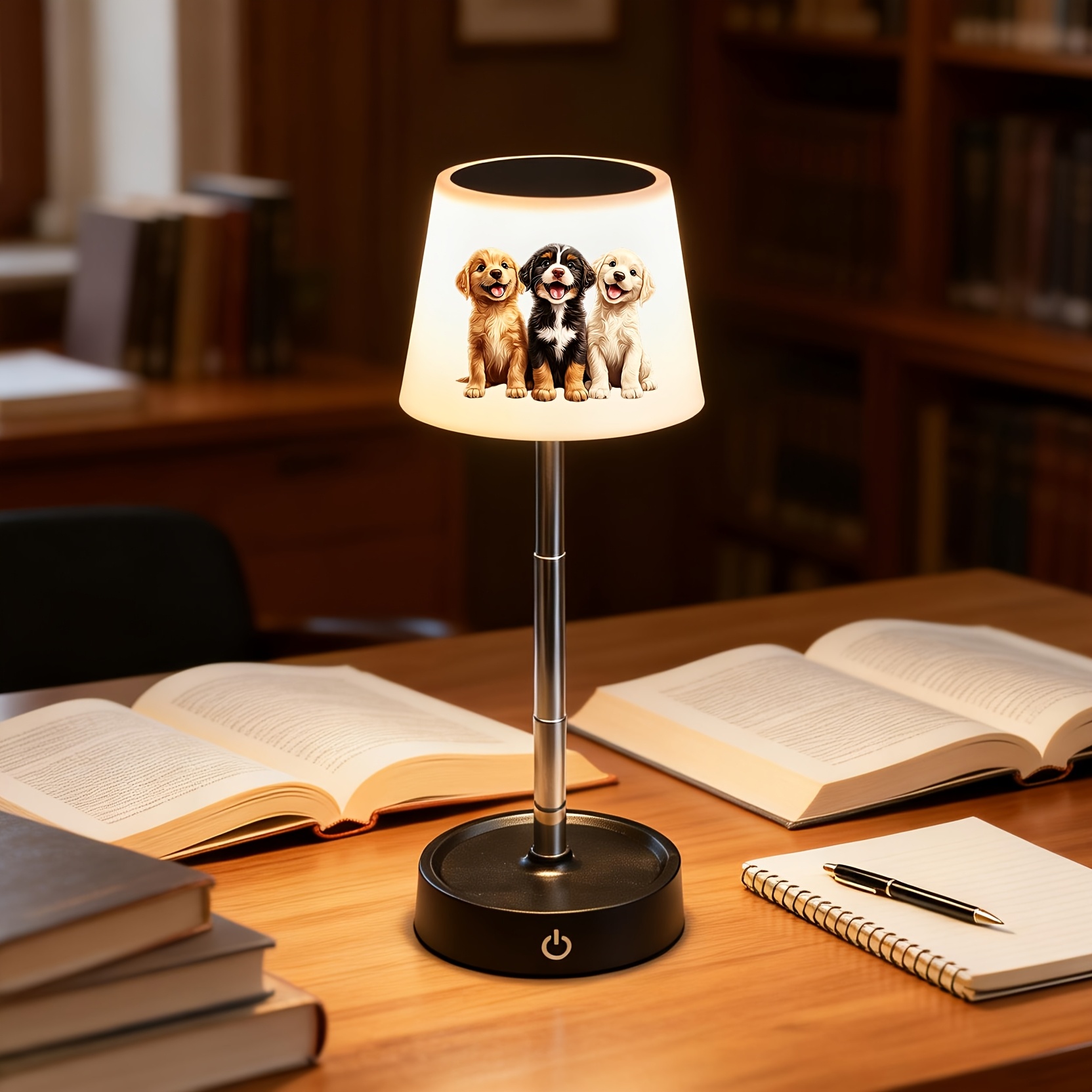 Cute 3 Puppy Pattern Desk Lamp, Height Adjustable & Dimmable