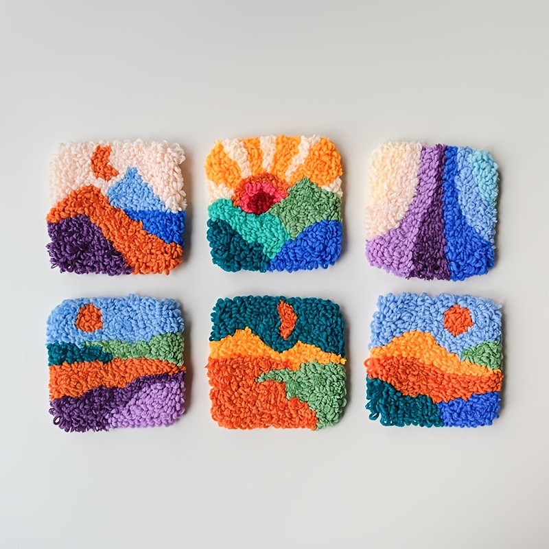 6pcs Landscape Needle Felting Craft Coasters, Punch Needle Supplies Mat, Complete Tools, Easy Production For Craft Enthusiasts And Beginners