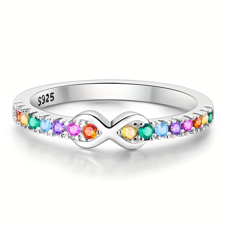 925 Silver Rainbow Infinite Ring with Zirconia Inlay