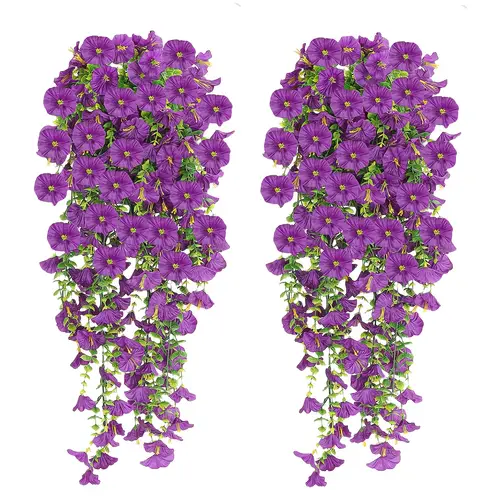 2pcs hanging flowers mixed fabric and eucalyptus leaves uv resistant realistic artificial plants suitable for outdoor home office garden decoration ideal for thanksgiving christmas halloween artificial outdoor flower