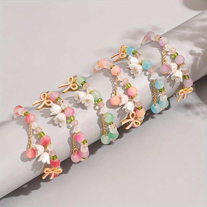 

6pc Colorful Glass Beads Beaded Bracelet Multi Layers Hand Jewelry Decoration For Women