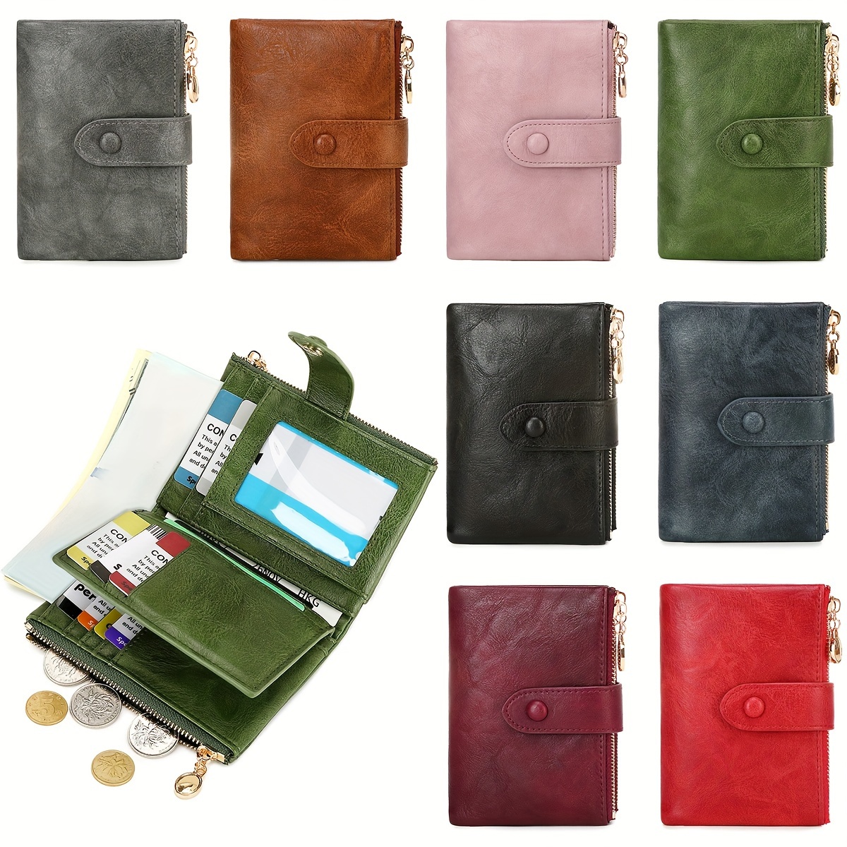 

Retro Wallet With Button Closure, Multiple Card Slots, Rfid Blocking, Three-fold Design, Magnetic Snap Closure