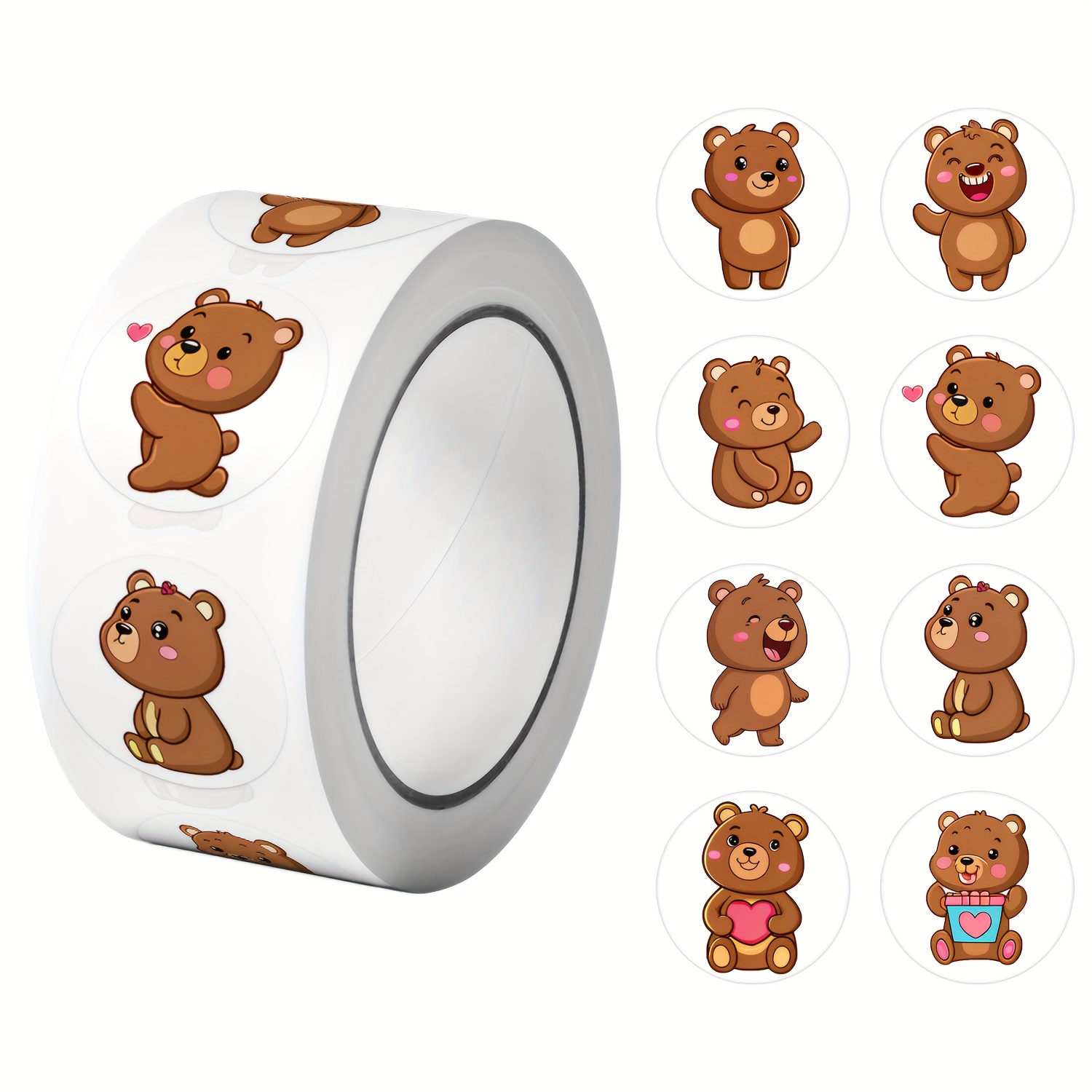Image of 1roll(500pcs) Cute Lovely With Heart Stickers 2.5cm/1.0'' 8 Designs Decals Diy Gifts Suitable For Gift Packaging Home Decoration Sealing Labels And Polite Greetings