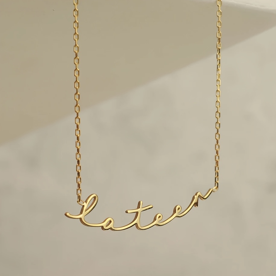 TEMU Personalized Curved Name Necklace - Stainless Steel Minimalist Elegant Cursive Script Pendant, Everyday Versatile Jewelry Gift For Women, Custom