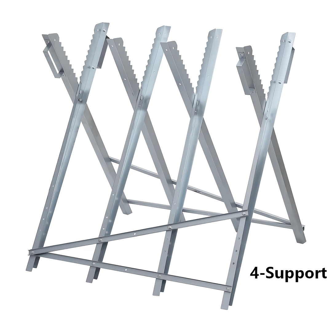 Image of Heavy Duty Galvanized Steel Folding Log Serrated Firewood Holder For Logs Up To 23cm 150kg Portable Chainsaw Cutting Stand With Carry Handles For Wood Cutting, , Workshop & Garage 3-support/4-support