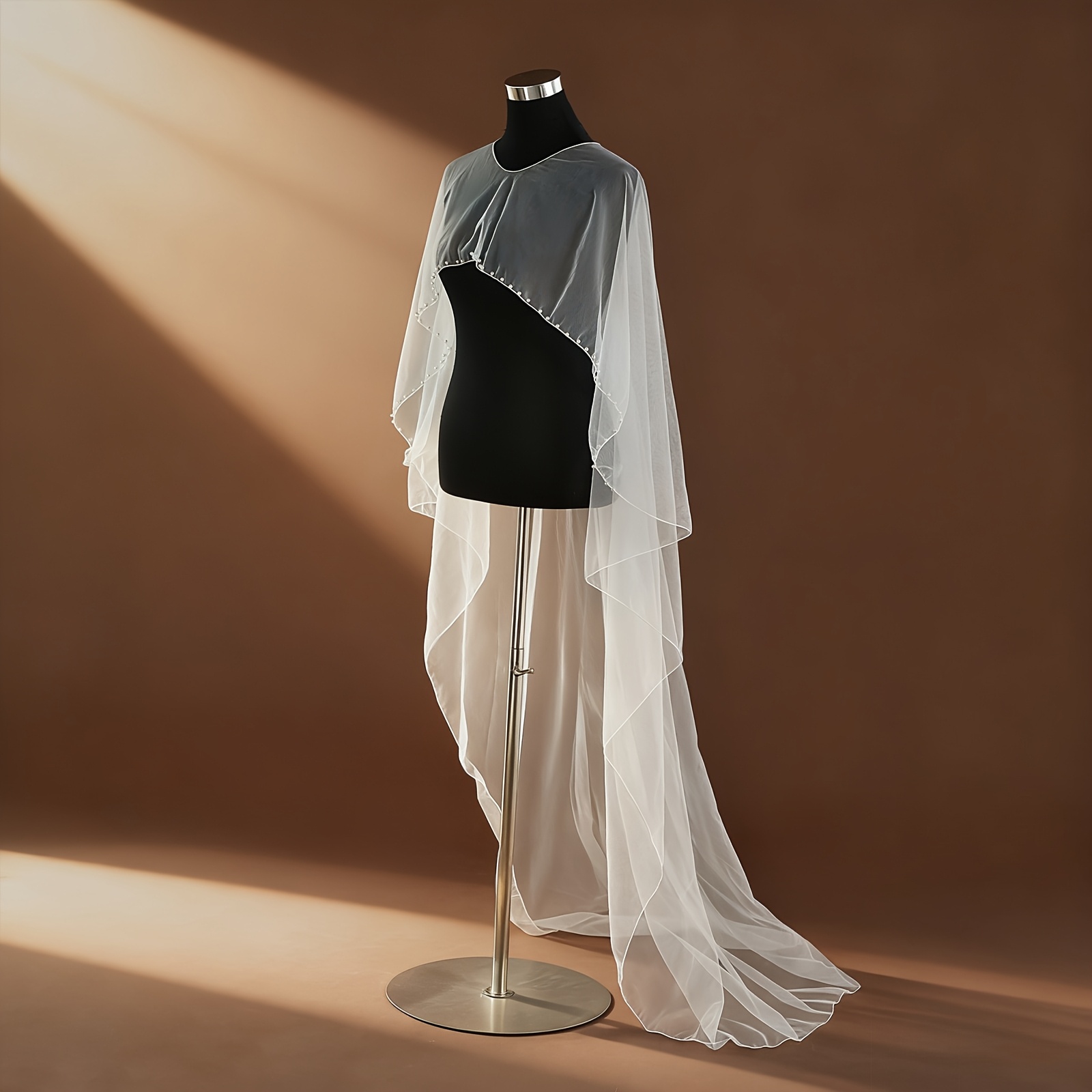 TEMU 1pc Sequined Mesh Train Shawl, Gentle Ethereal Style, Suitable For Bride Wedding Gown Arm Covering Accessory