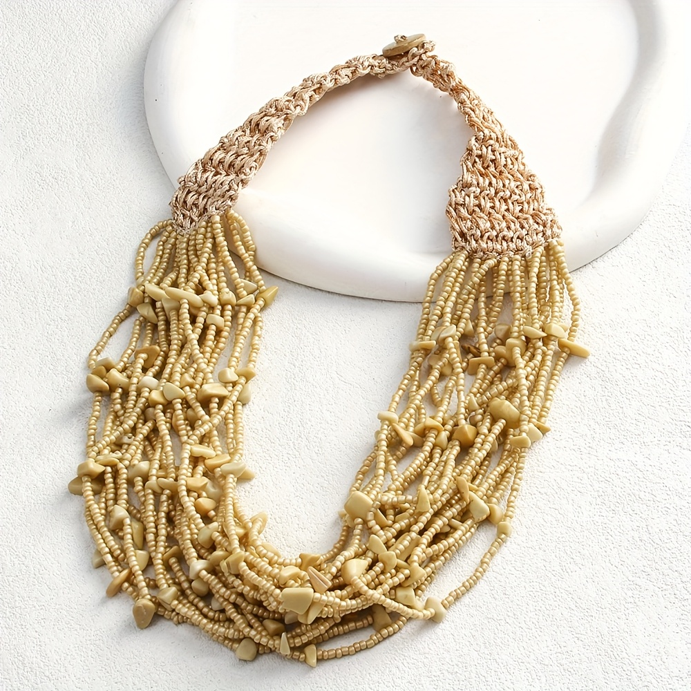 Boho Style Seed Bead & Stone Choker Necklace