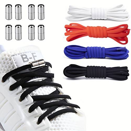 4 Pairs No Tie Elastic Shoe laces - Tieless Shoelaces for Sneakers, Adults and Elderly, One Size Fits All