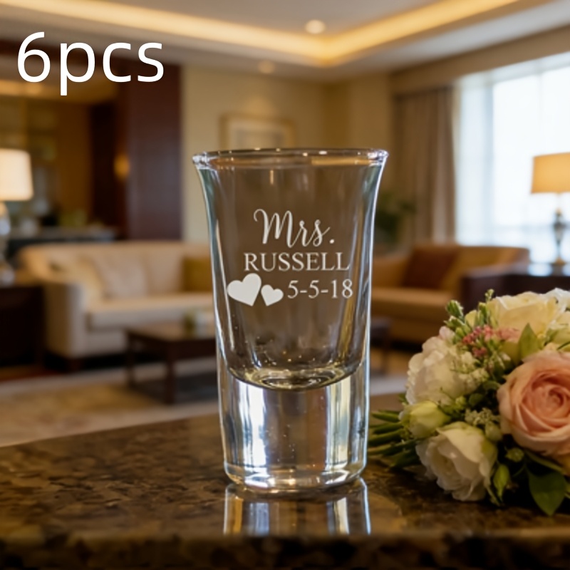 TEMU Lot de 6 verres à shot de balle avec nom/logo, adaptés , , les fêtes, cadeau personnalisé avec base épaisse, tasses à baijiu, whisky, jus -