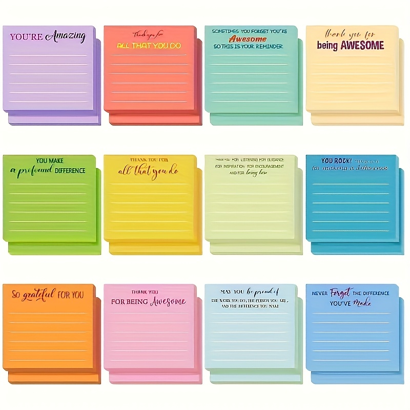 TEMU 12 Inspirational Sticky Notes With Lines, Bulk Motivational Notepads, Perfect Gifts For Teachers, Nurses, Staff, And Colleagues. Measuring 3 X 3