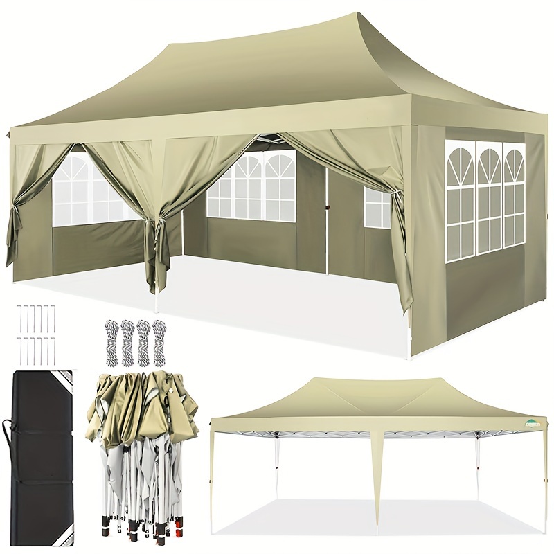   10 20ft pop up awning tent upgraded structure wind and water proof with removable side walls suitable for parties weddings camping and other outdoor activities details 1