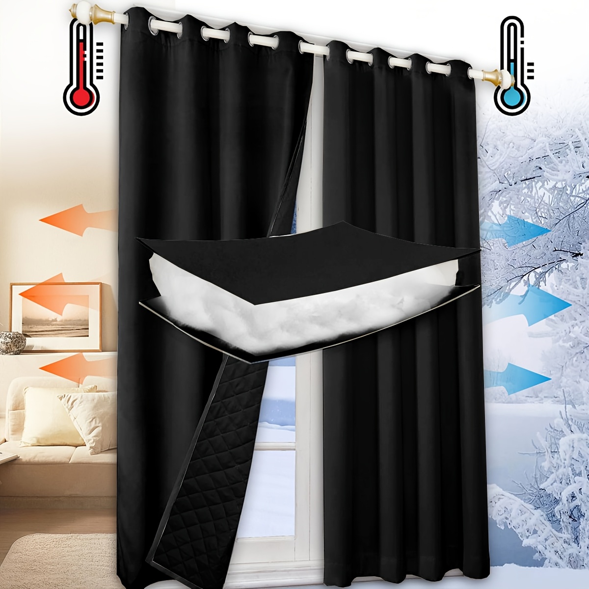 TEMU 1 Panel Winter Thermal Insulation Warm Soundproof Windproof Thickened Curtains For Room Bedroom Decoration