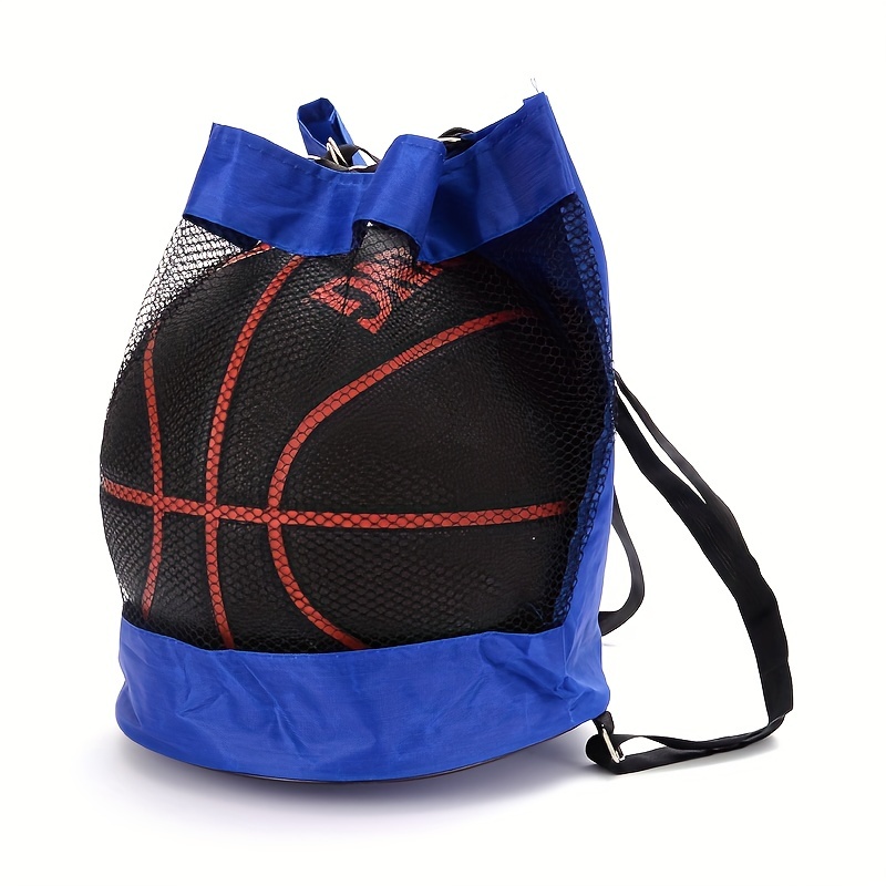TEMU 1pc Basketball Mesh Backpack - Durable Oxford Cloth Shoulder Bag With Adjustable Strap For Sports Gear, Black With Red Accents, Basketballs,