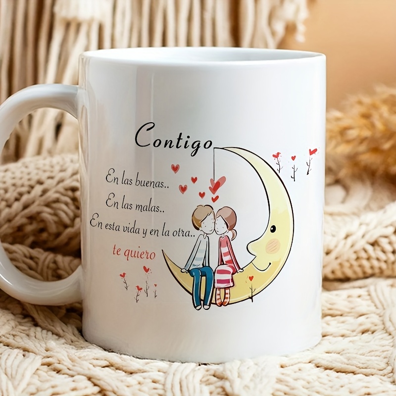 TEMU 1pc Taza de Cerámica con Estampado y Diseño Tierno - Ideal para Café, Té, Regalos, Oficina y Uso Diario - Taza Redonda Multiusos