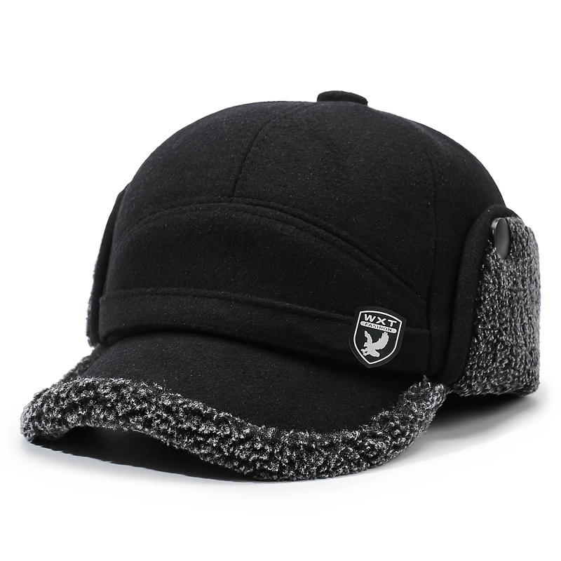 TEMU 1pc, Men's Winter -lined Warm Windproof Baseball Cap With Large Head And Flat Brim