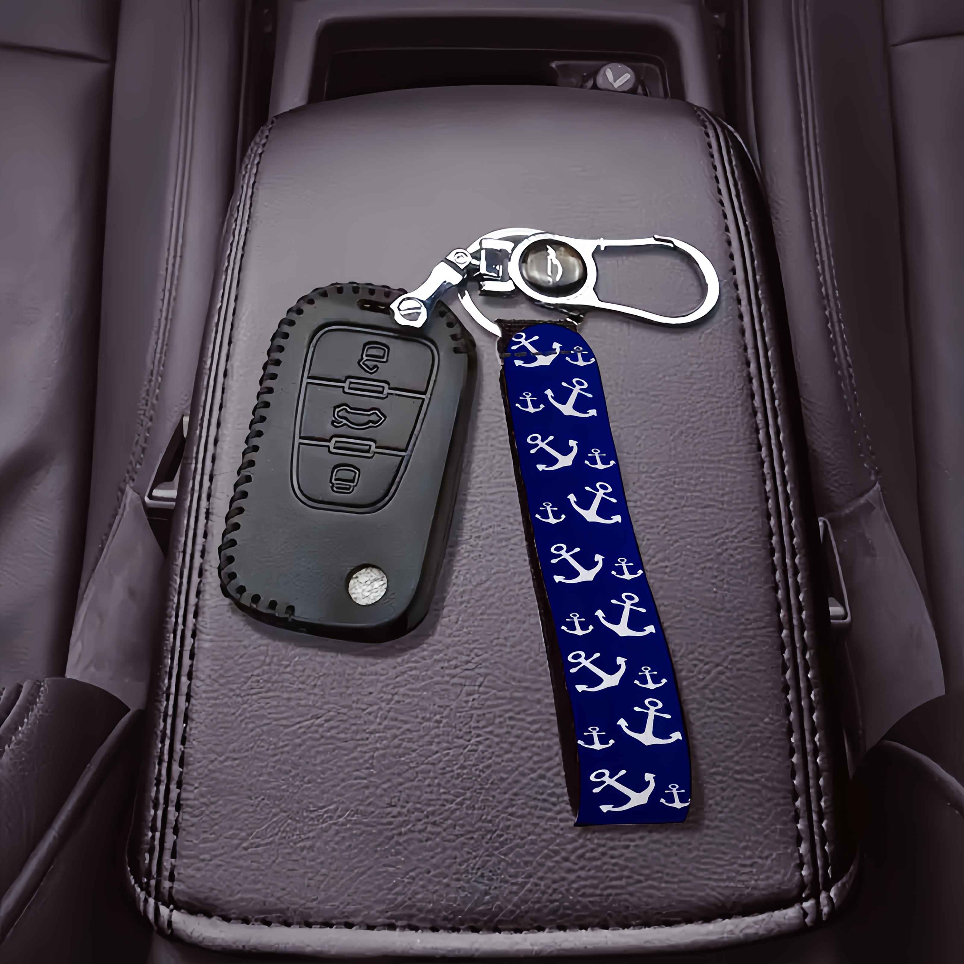E-shop Auto-Schlüsselanhänger mit Anker-Muster, Schlüsselring aus synthetischem Vliesgummi, geeignet für Handys, Schlüssel, Gürtel, Kameras,
