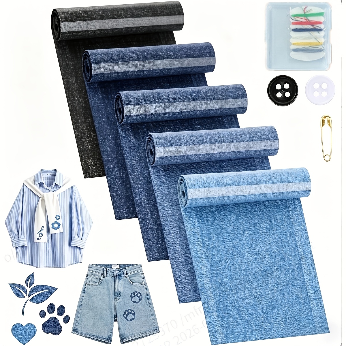 5pcs Jeans Denim Patches Jean Iron On Patches 8x50cm(3"x20") Repair Patch For Jean Cloth Hole Repairing