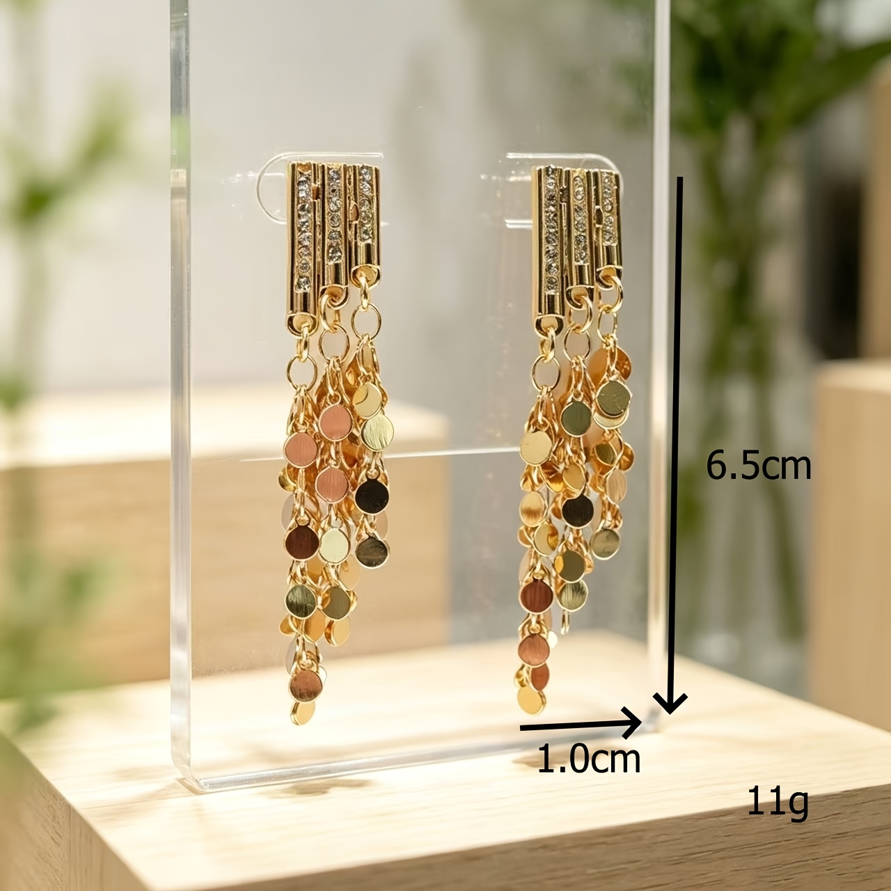 Light Luxury Tassel Sequin Stud Earrings, Dynamic Sparkling Style