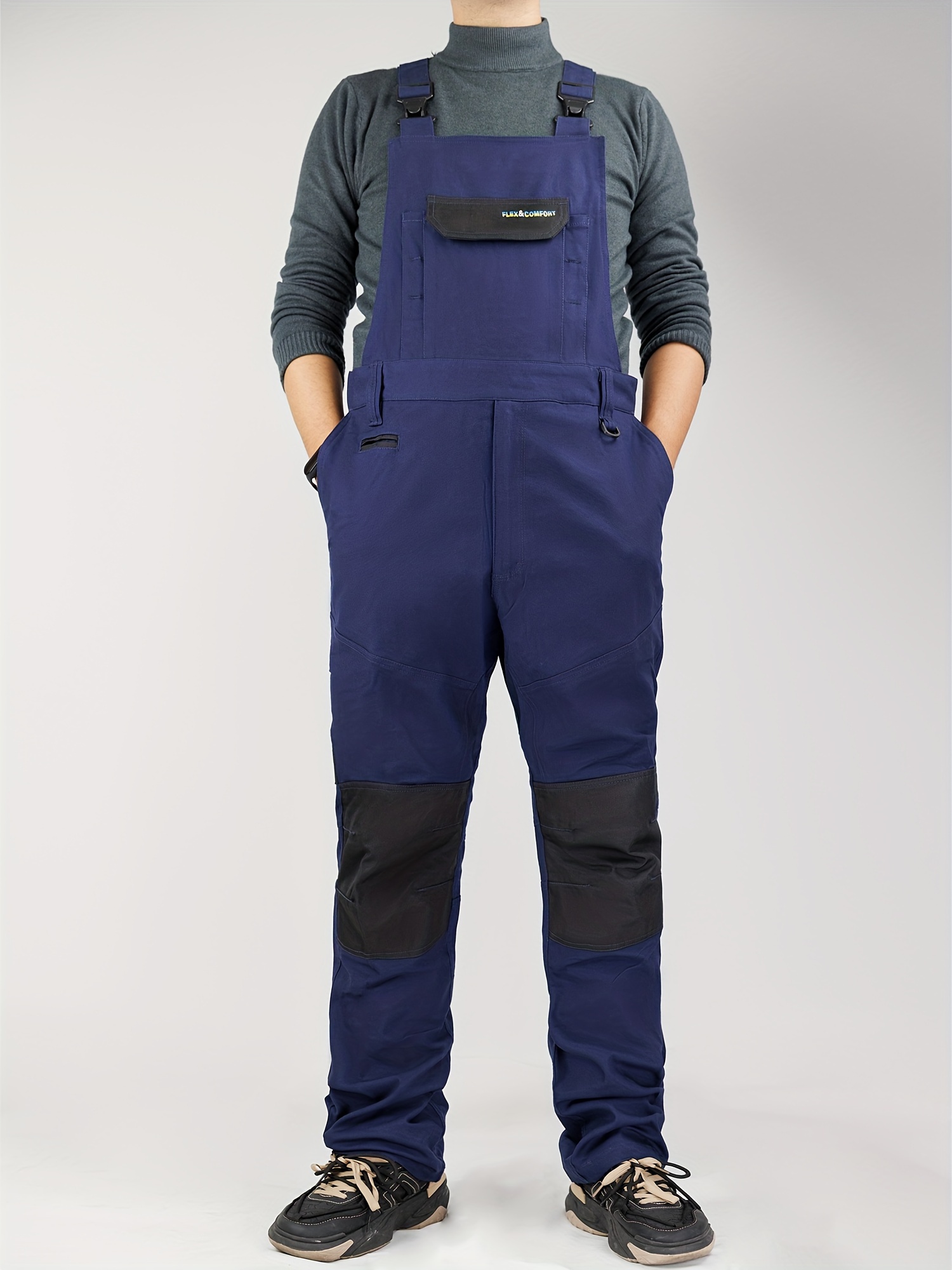 Men Denim Bib Overalls Jeans Loose Jumpsuit with Pocket Pants Work Trousers  Blue