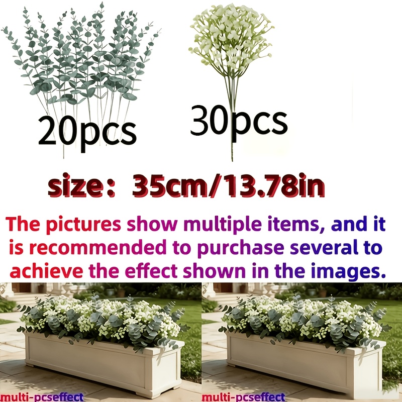 TEMU 50pcs Set - Beautiful Artificial Eucalyptus, Baby's Breath, And Eucalyptus Leaves Combination, Lifelike And Evergreen Throughout . Table